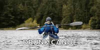 A Person In A Drunk Canoe With The Words Drunk Canoe Below Them GIF