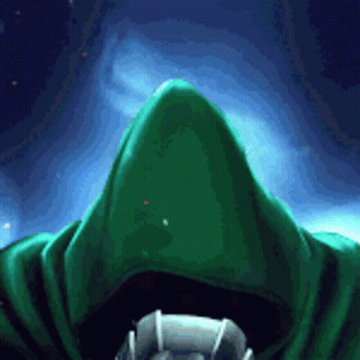 A Person In A Green Hooded Cape With A Blue Background GIF
