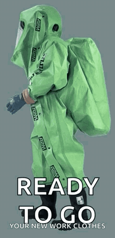 A Person In A Green Suit With The Words " Ready To Go " On It GIF