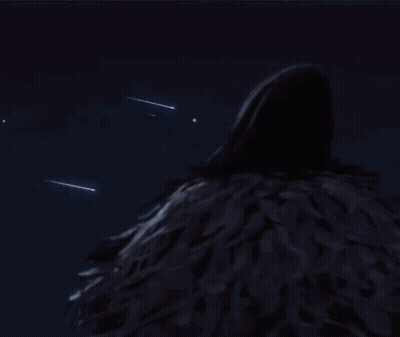 A Person In A Hooded Jacket Is Looking Up At The Stars . GIF