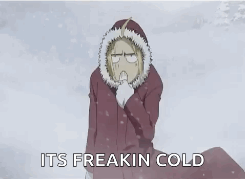 A Person In A Hooded Jacket Is Standing In The Snow With A Caption That Says `` Its Freakin Cold '' . GIF
