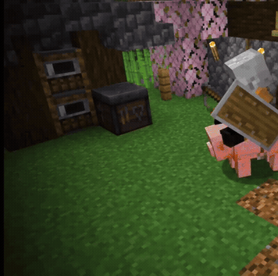 A Person In A Minecraft Game Is Holding A Wooden Shield Over Their Head GIF