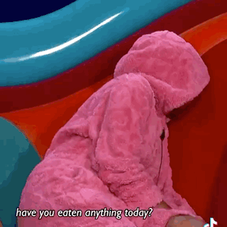 A Person In A Pink Blanket Asking If They Have Eaten Anything Today GIF