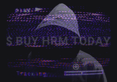 A Person In A Purple Hoodie With The Words Buy Hrm Today Behind Them GIF