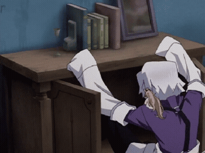 A Person In A Purple Shirt Is Crawling Out Of A Drawer GIF