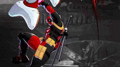 A Person In A Red And White Outfit Is Holding A Sword In A Video Game GIF