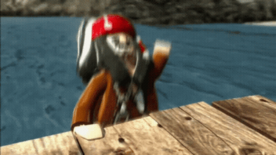 A Person In A Red Helmet Is Standing On A Wooden Dock Near The Water GIF