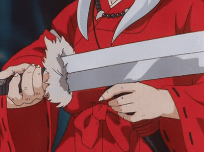 A Person In A Red Kimono Is Holding A Sword . GIF