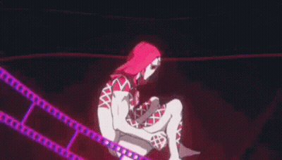 A Person In A Red Shirt Is Holding A Sword In A Purple Light . GIF