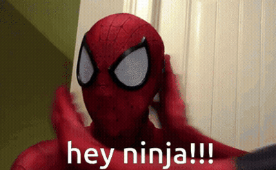 A Person In A Spiderman Costume Says Hey Ninja !!! GIF