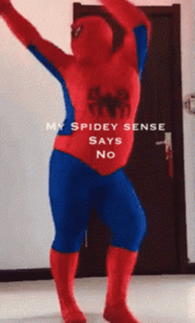 A Person In A Spiderman Costume Says No GIF