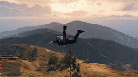 A Person In A Video Game Is Falling From A Cliff GIF