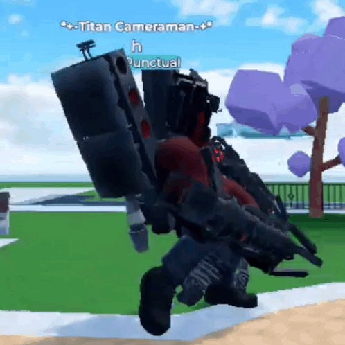 A Person In A Video Game With The Name Titan Cameraman On The Bottom GIF