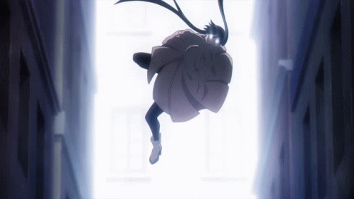 A Person In A White Coat Is Falling Down A Staircase GIF