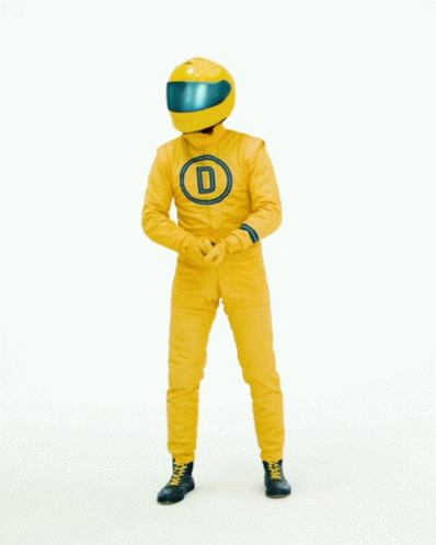 A Person In A Yellow Costume With The Words Superstar Stuff Written On It GIF