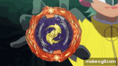 A Person In A Yellow Shirt Is Holding A Spinning Top That Says Make A Gif.com On It GIF