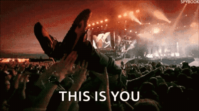A Person Is Being Lifted In The Air At A Concert With The Words This Is You Below Them GIF
