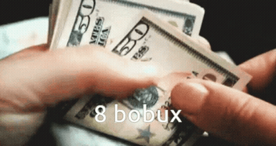 A Person Is Counting A Stack Of 20 Dollar Bills With The Words 8 Bobux Above Them GIF