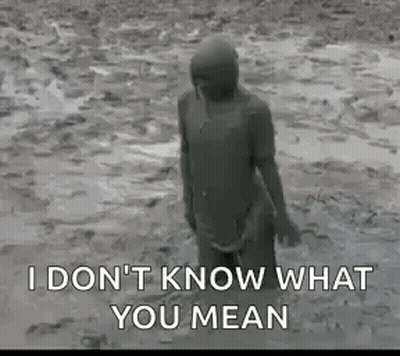 A Person Is Covered In Mud And Says `` I Don T Know What You Mean '' . GIF