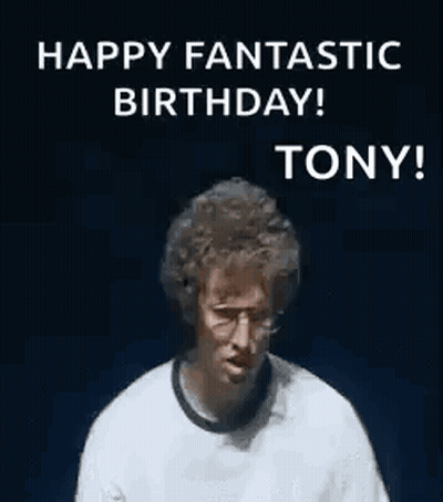 A Person Is Covering Their Face With Their Hands And Says `` Happy Fantastic Birthday ! Tony ! '' GIF