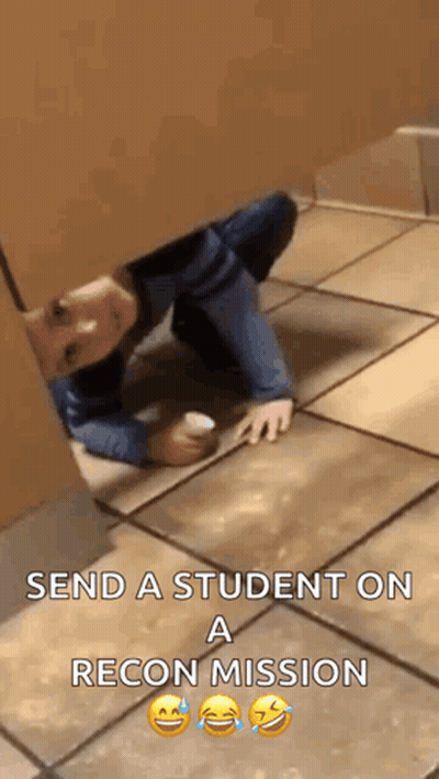 A Person Is Crawling Under A Wall In A Bathroom And Holding A Bottle . GIF