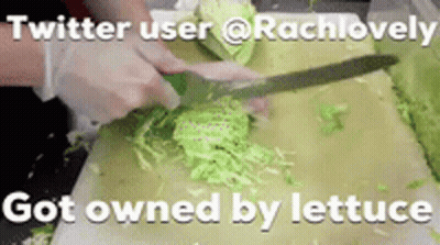 A Person Is Cutting Lettuce On A Cutting Board With A Knife . GIF