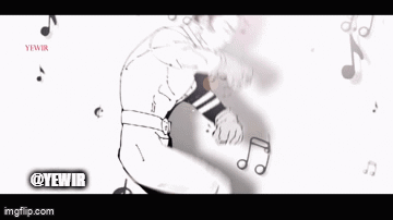 A Person Is Dancing In Front Of A White Background With Music Notes And The Word Yewir On The Bottom . GIF