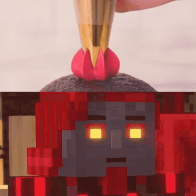 A Person Is Decorating A Cake With A Minecraft Character On Top . GIF