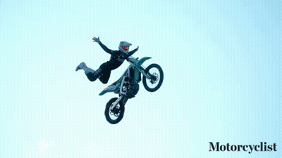 A Person Is Doing A Trick On A Dirt Bike With The Word Motorcyclist Below It GIF