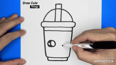 A Person Is Drawing A Cup Of Coffee On A Piece Of Paper With A Deli Marker GIF