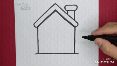 A Person Is Drawing A House With A Chimney On A Piece Of Paper That Is Made In Animatica GIF