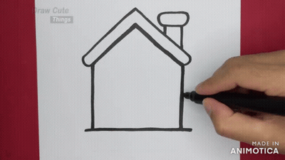 A Person Is Drawing A House With A Chimney On A Piece Of Paper That Is Made In Animatica GIF