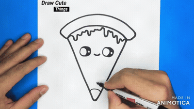 A Person Is Drawing A Slice Of Pizza On A Piece Of Paper With A Zebra Pen GIF