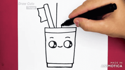 A Person Is Drawing A Toothbrush And Toothpaste In A Cup With A Face GIF