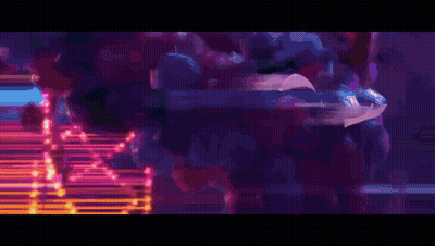 A Person Is Falling Through The Air In A Purple And Blue Background GIF