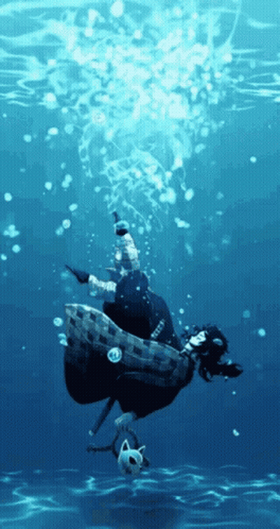A Person Is Floating In The Water With Bubbles Coming Out Of It GIF