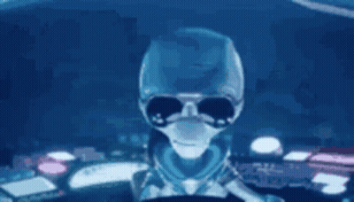A Person Is Flying Through A Blue Bubble In The Sky . GIF