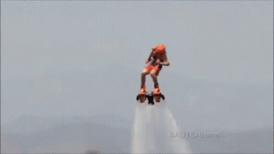 A Person Is Flying Through The Air On A Water Jet GIF