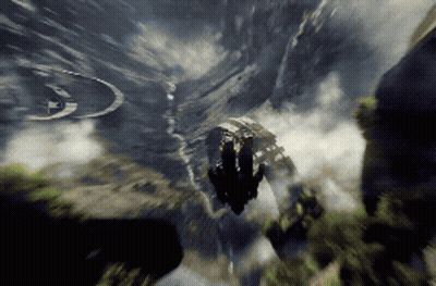 A Person Is Flying Through The Air With A Halo Emblem In The Background GIF