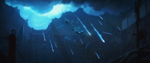 A Person Is Flying Through The Air With A Lightning Bolt GIF