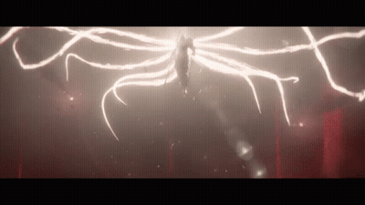 A Person Is Flying Through The Air With A Lot Of Lightning Coming Out Of Them GIF