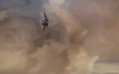A Person Is Flying Through The Air With The Word Kepler In The Lower Right Corner GIF