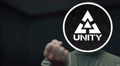 A Person Is Giving A Thumbs Up In Front Of A Logo For Unity GIF