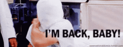 A Person Is Holding A Baby Wrapped In Toilet Paper And Says I 'M Back , Baby ! GIF