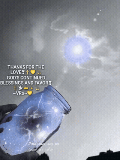 A Person Is Holding A Blue Mason Jar That Says " Thanks For The Love " GIF
