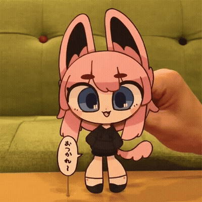 A Person Is Holding A Cartoon Character With Pink Hair And Blue Eyes GIF