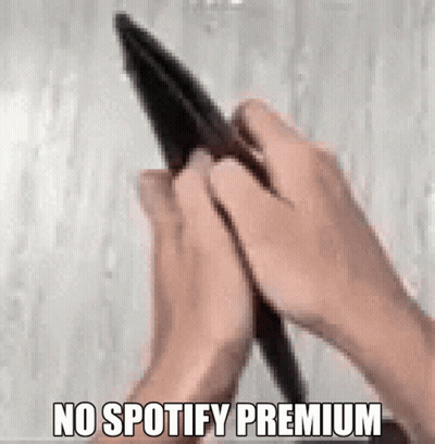 A Person Is Holding A Cell Phone In Their Hands With The Words " No Spotify Premium " On The Bottom GIF