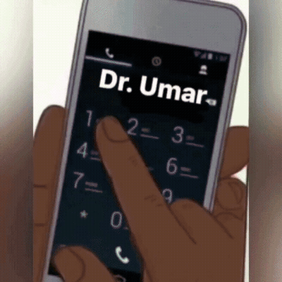 A Person Is Holding A Cell Phone With The Name Dr. Umar On It GIF