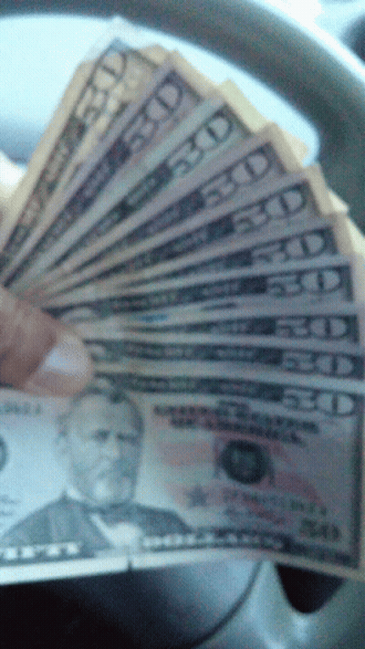 A Person Is Holding A Fan Of 20 Dollar Bills In Their Hand GIF