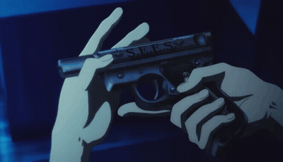 A Person Is Holding A Gun That Says S.e.e.s.p On It GIF